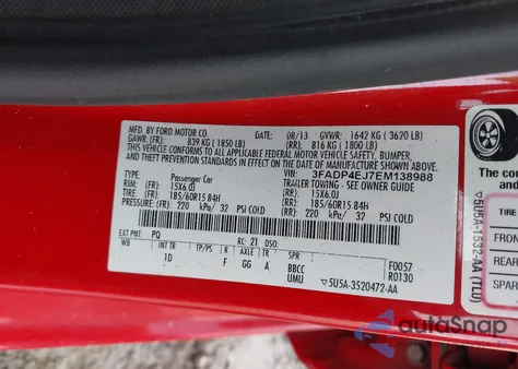 2014 Ford Fiesta Se z USA, uszkodzony, nr VIN 3FADP4EJ7EM138988